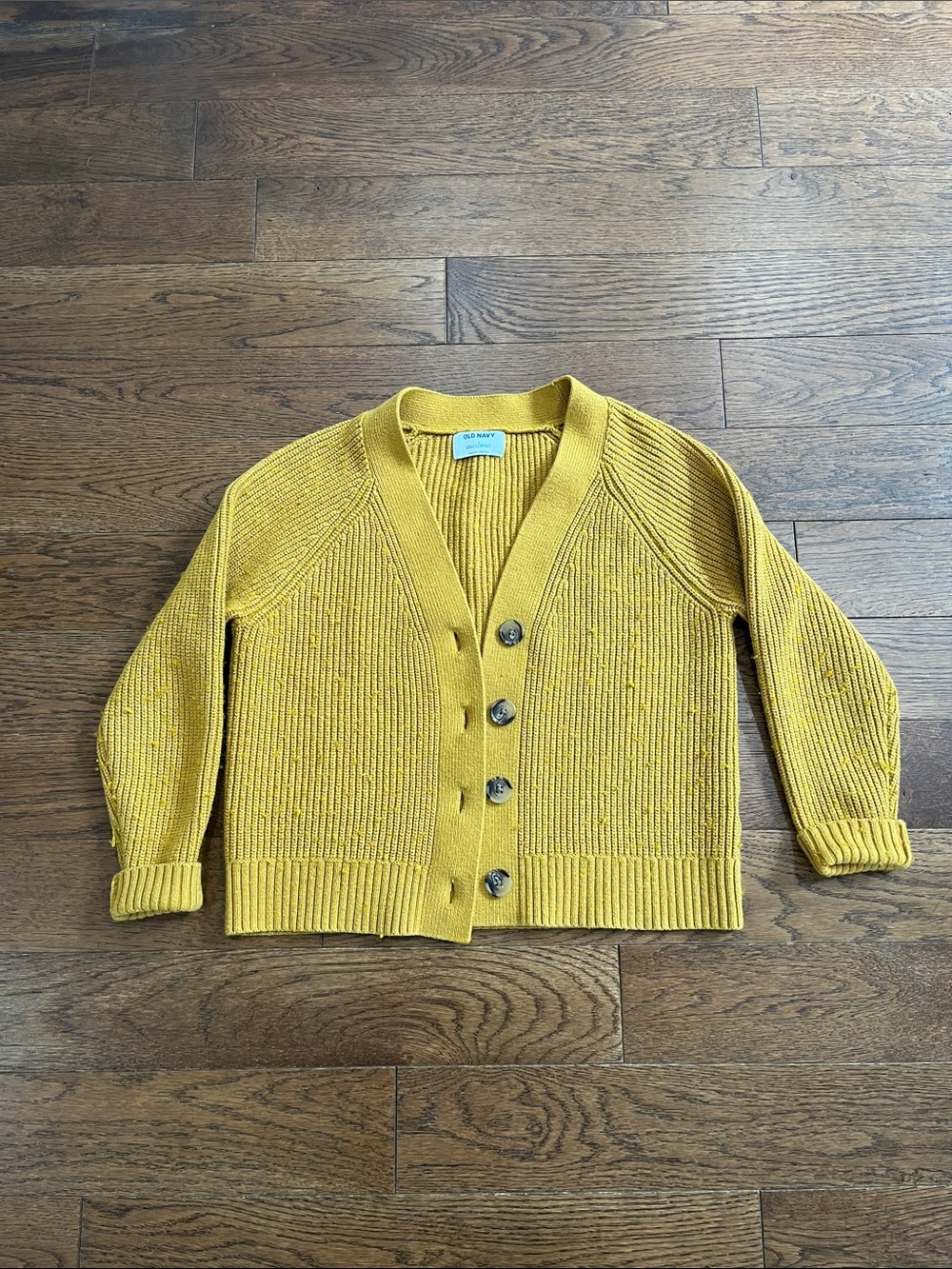 Old Navy Women’s Boxy Mustard Yellow Button-Up Cardigan